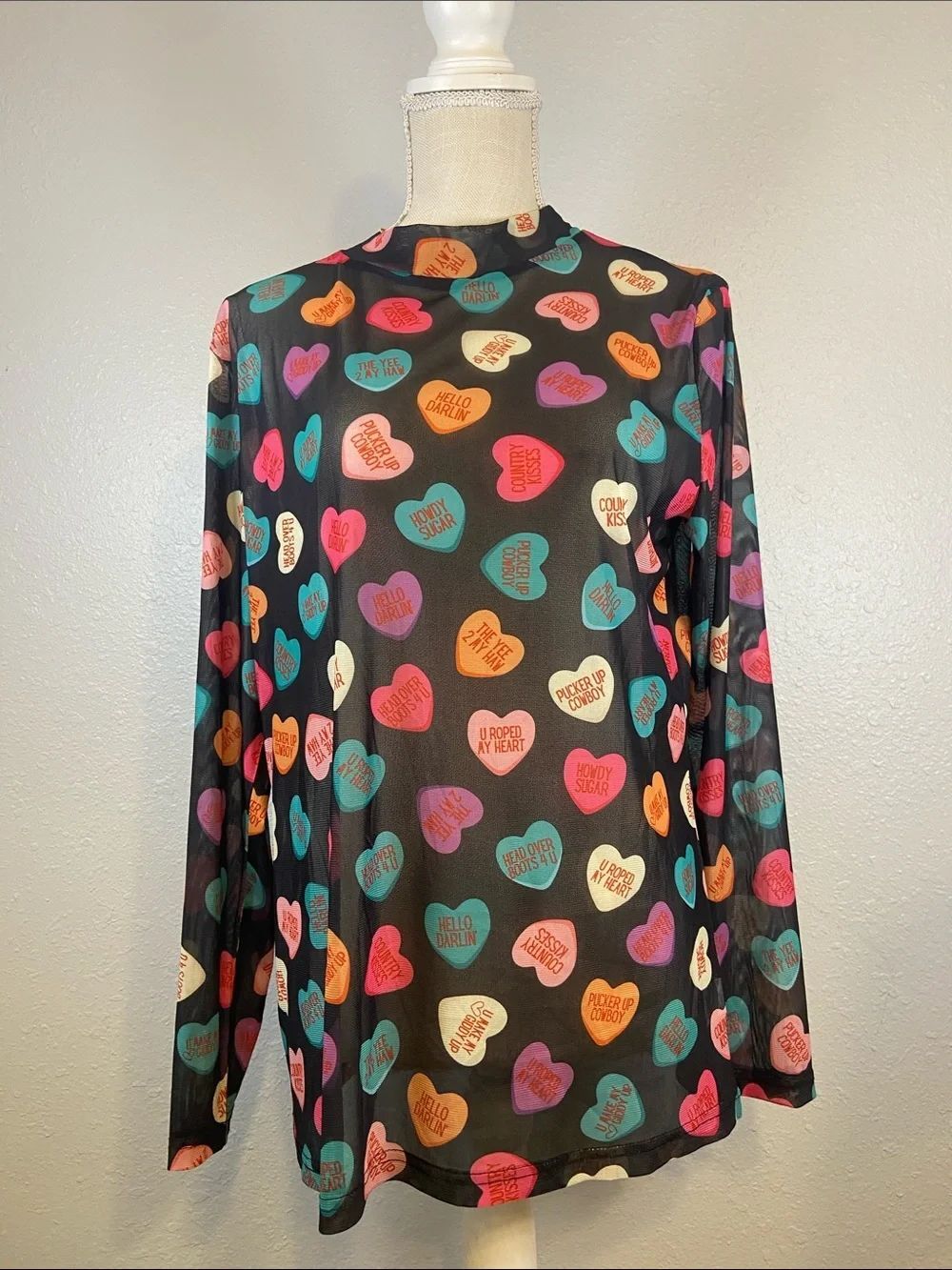 Sterling Kreek Cowgirl Romance Sweetheart Valentine Soft Goth Sheer Top Size XL